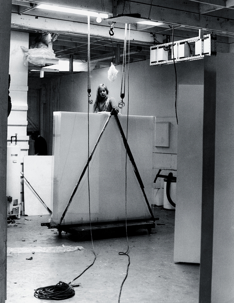 Corse with Untitled (1967) in her downtown Los Angeles studio, c. 1967