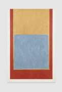 Mary Obering, Slip, 1989, Egg tempera, gold leaf, red gilding clay on gessoed panel