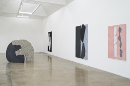 Installation view of "Sam Moyer: Good Friend," 2021, at Kayne Griffin, Los Angeles