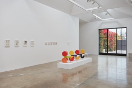 Installation view of "Peter Shire: Drawings, Impossible Teapots, Furniture & Sculpture" at Kayne Griffin Corcoran, Los Angeles