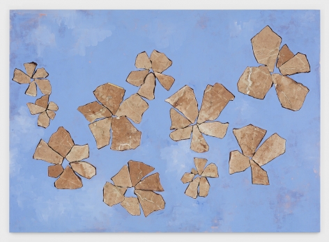 Sam Moyer, Bucknell Bougainvillea, 2019, Marble, painted canvas mounted to MDF panel